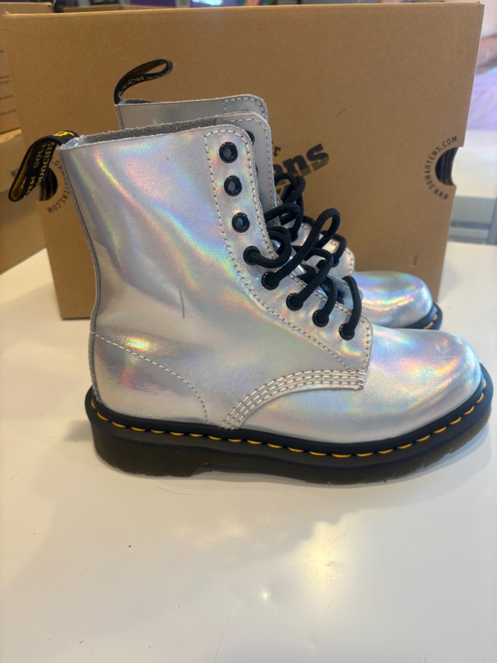 Dr. Martens Holographic Silver Combat Boots